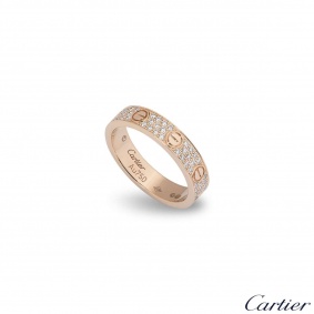 Cartier Rose Gold Pave Diamond Wedding Love Ring Size 53 B4085800